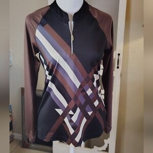 Sport Haley Black and Brown Graphic Fitted Athletic Top Golf Tennis Size XS